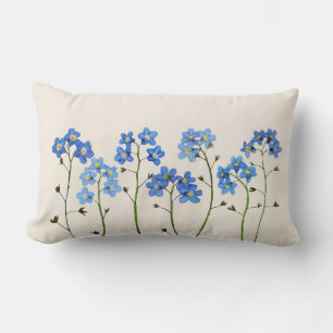 Botanical Blue Pressed forget-me-not Flowers Lumbar Cushion