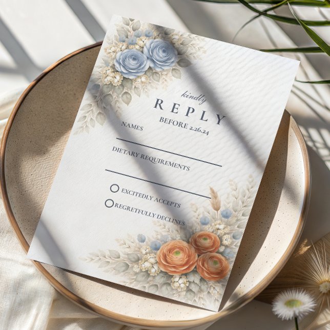 Botanical Blue Rose Wedding RSVP Card (Creator Uploaded)