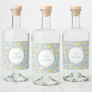 Botanical Blue Wildflower Floral Pattern Liquor Bottle Label