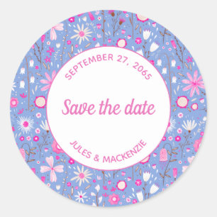 Botanical Blue Wildflower Floral Save the Date Classic Round Sticker