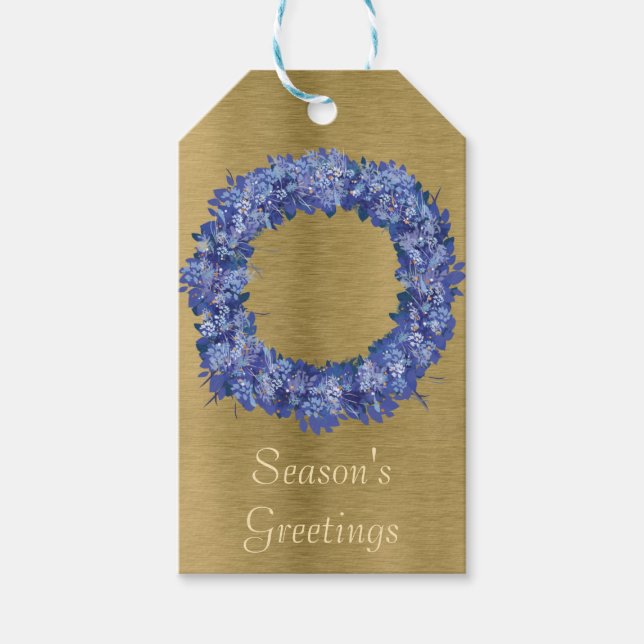 Botanical Blue Wreath Gift Tags (Front)