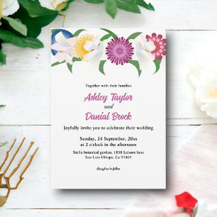 Botanical Blue Yellow Purple Roses Floral Wedding Invitation