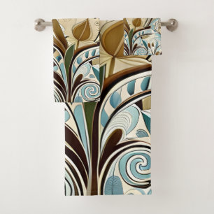 Botanical Blues and Browns  Bath Towel Set
