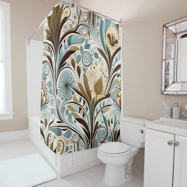 Botanical Blues and Browns  Shower Curtain (In Situ)