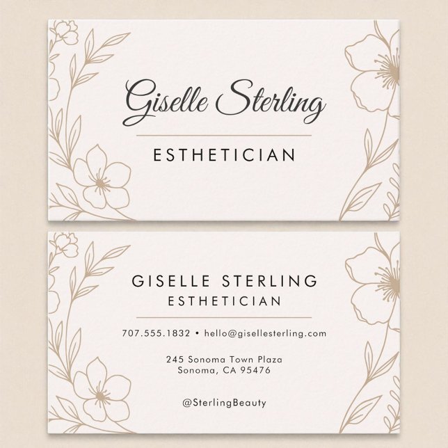 Botanical Blush and Black Aesthetician Beauty  Business Card (Creator Uploaded)