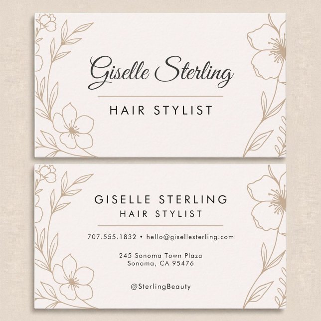 Botanical Blush and Black Hair Stylist Beauty  Business Card (Creator Uploaded)