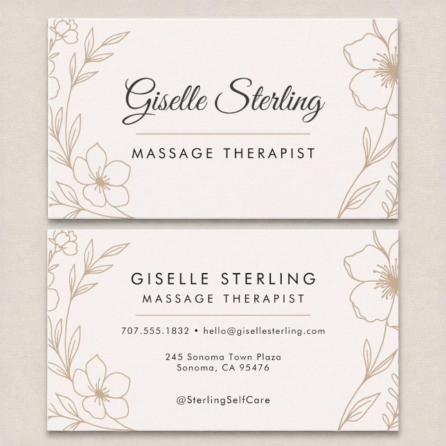 Botanical Blush and Black Massage Therapist  Business Card (Creator Uploaded)