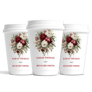 Botanical Blush Burgundy Greenery Wedding Cups