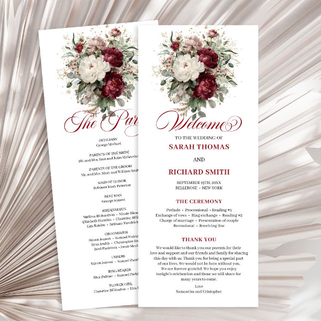 Botanical Blush Burgundy Greenery Wedding Program Programme (Botanical Blush Burgundy Greenery Wedding Program)