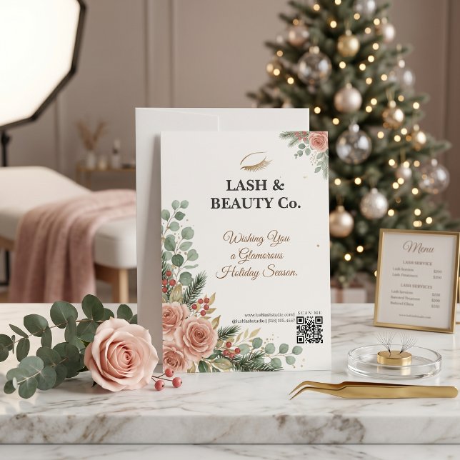 Botanical Blush Gold Lash Tech Christmas Studio Holiday Card (Botanical Blush Gold Lash Tech Christmas Studio Holiday Card)