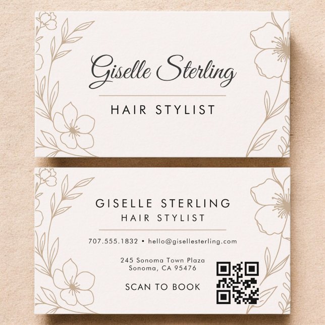 Botanical Blush Hair Stylist QR Code Floral Business Card (Creator Uploaded)