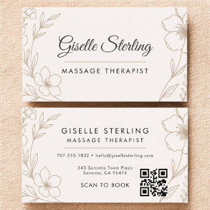 Botanical Blush Massage Therapist QR Code Floral Business Card
