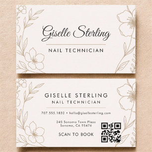 Botanical Blush Nail Technician QR Code Floral Business Card