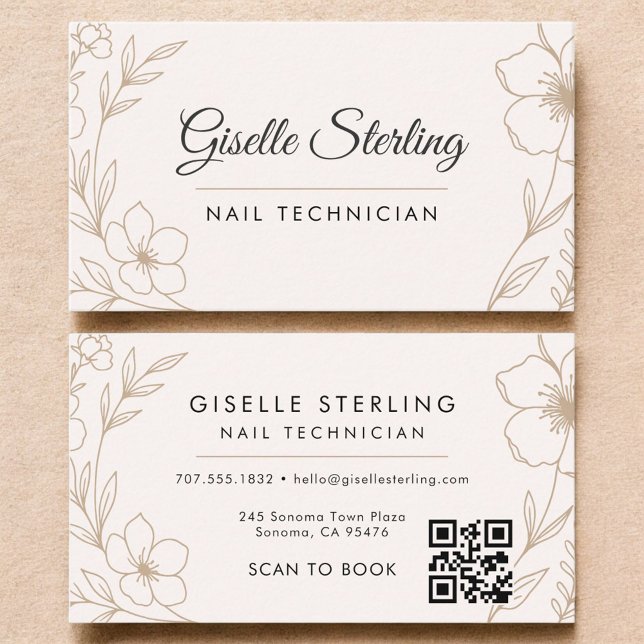 Botanical Blush Nail Technician QR Code Floral Business Card (Creator Uploaded)