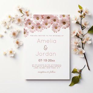 Botanical blush pink brown daisy floral Wedding Invitation
