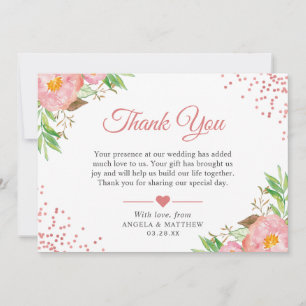 Botanical Blush Pink Floral Dots Wedding Thank You Card