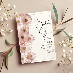 Botanical blush pink gold daisy Bridal Shower Invitation