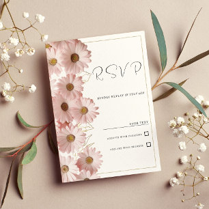 Botanical blush pink gold daisy floral RSVP Invitation