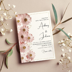 Botanical blush pink gold daisy floral Wedding Invitation