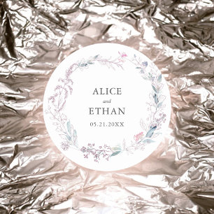 Botanical Blush Pink Wreath Wedding Classic Round Sticker