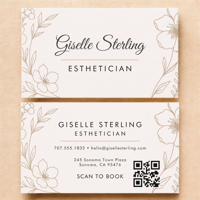 Botanical Blush QR Code Aesthetician Floral Business Card (Creator Uploaded)