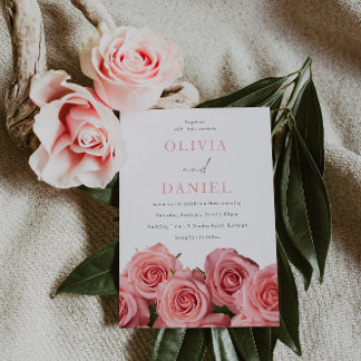 Botanical Blush Roses Romantic Wedding Invitation