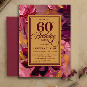Botanical Boho 60th Birthday Burgundy Floral Gold Invitation
