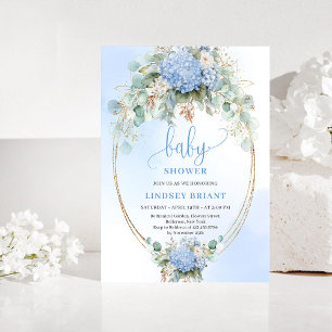 Botanical Boho Blue Hydrangea Baby Shower Invitati Invitation