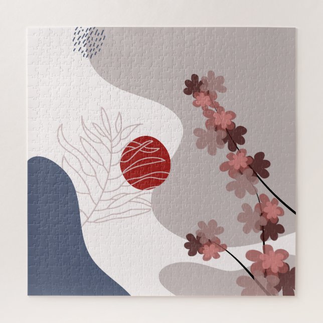 Botanical Boho Blue Magenta Jigsaw Puzzle (Vertical)