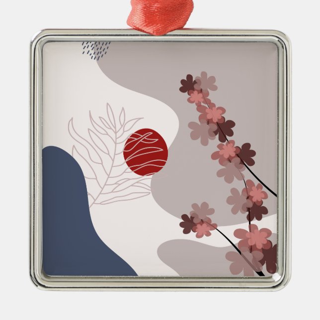 Botanical Boho Blue Magenta Metal Tree Decoration (Front)