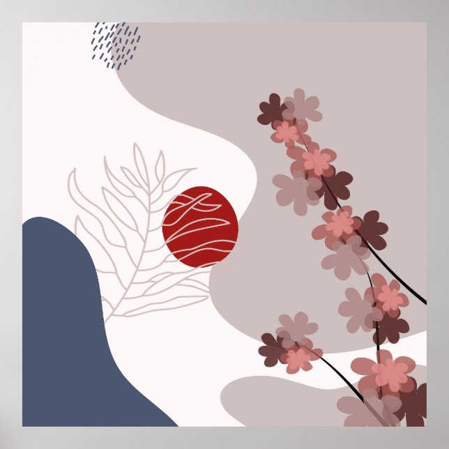 Botanical Boho Blue Magenta Poster (Front)