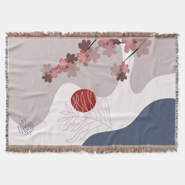 Botanical Boho Blue Magenta Throw Blanket (Front)