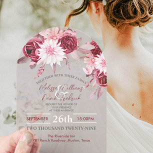 Botanical Boho Chic Flowers Blush Burgundy Wedding Acrylic Invitations
