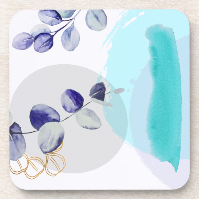 Botanical Boho Cyan Purple Coaster (Front)