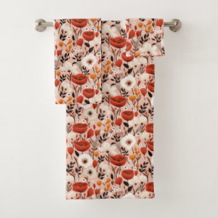 Botanical Boho Fall Wildflowers Meadow Pattern Bath Towel Set