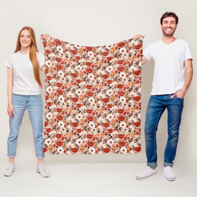 Botanical Boho Fall Wildflowers Meadow Pattern Fleece Blanket (In Situ)