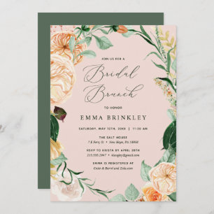 Botanical Boho Floral Blush Pink Bridal Brunch Invitation
