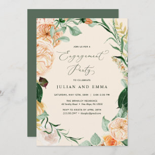 Botanical Boho Floral Neutral Engagement Party Invitation