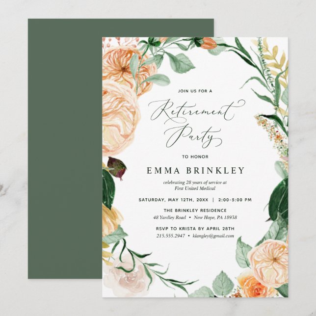 Botanical Boho Floral Neutral Retirement Party Inv Invitation (Front/Back)