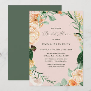 Botanical Boho Floral Pastel Blush Bridal Shower Invitation