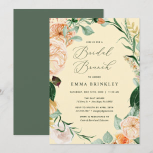 Botanical Boho Floral Pastel Yellow Bridal Brunch Invitation