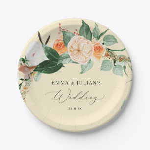 Botanical Boho Floral Yellow Personalised Wedding Paper Plate