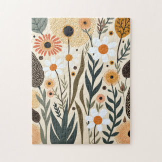 Botanical Boho Flowers Plants Design 389 Jigsaw Puzzle