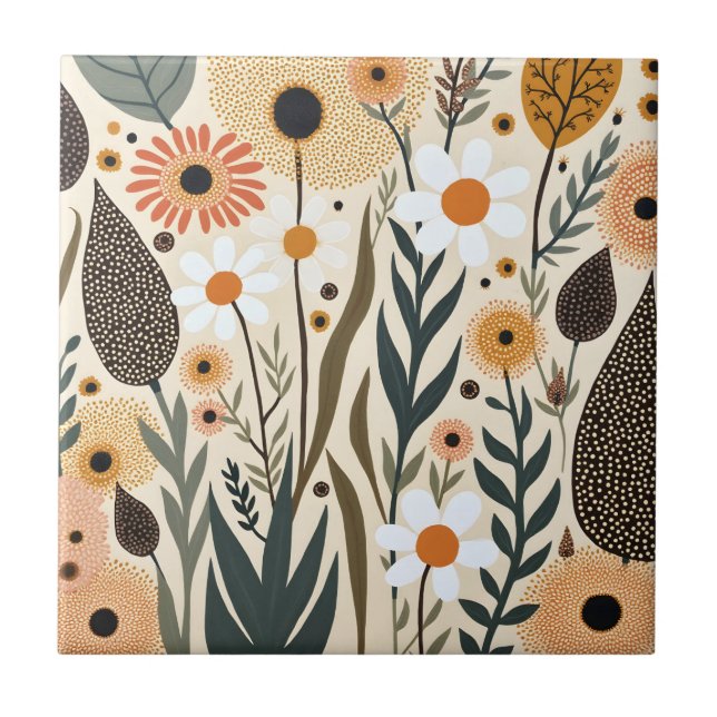 Botanical Boho Flowers Plants Design 389 Tile (Front)