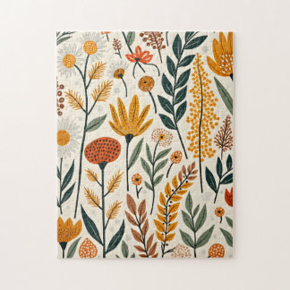 Botanical Boho Flowers Plants Design 390 Jigsaw Puzzle