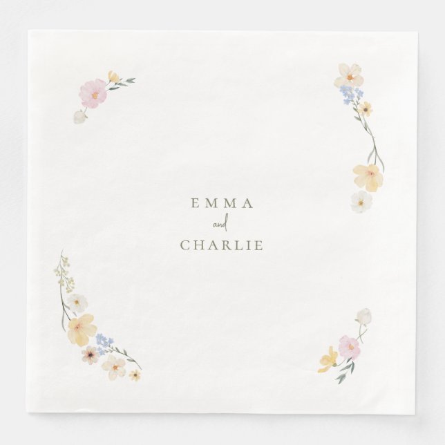 Botanical Boho flowers Script wedding  Napkin (Front)