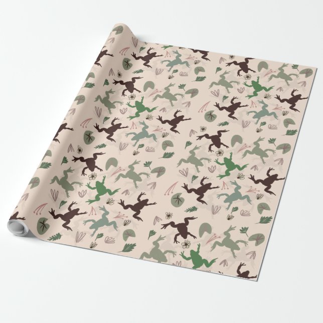 Botanical Boho Frogs Pattern Wrapping Paper (Unrolled)