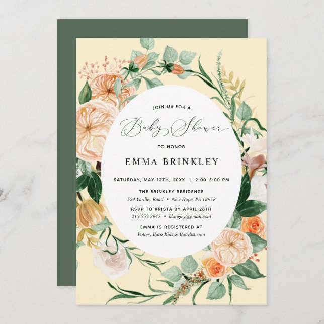 Botanical Boho Gender Neutral Yellow Baby Shower Invitation (Front/Back)