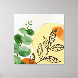 Botanical Boho Green Orange Canvas Print