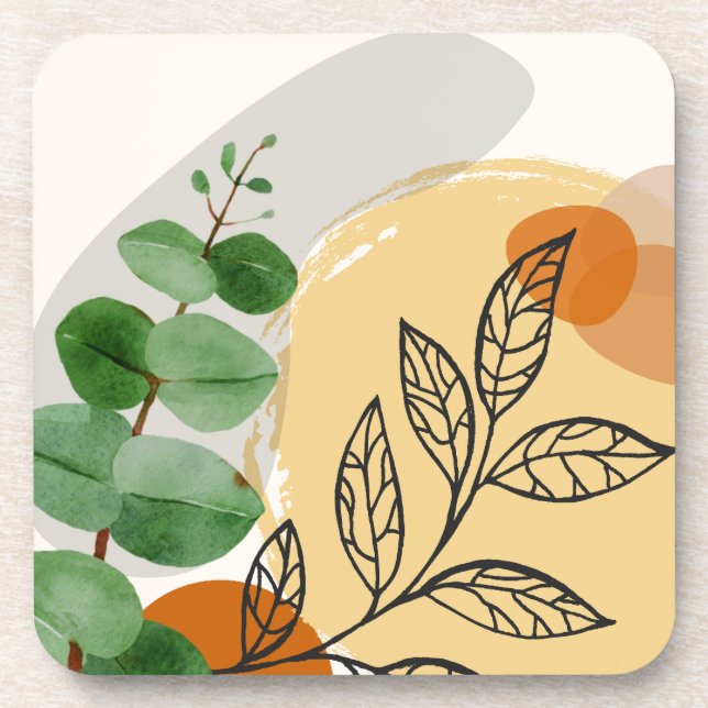 Botanical Boho Green Orange Coaster (Front)